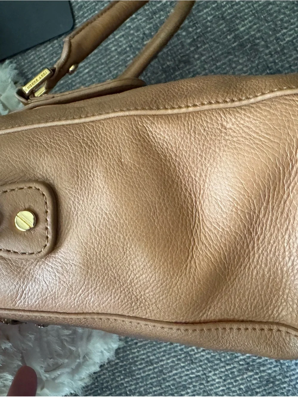 Tory Burch Amanda Mini Satchel Tan Camel Leather Gold Logo Handbag